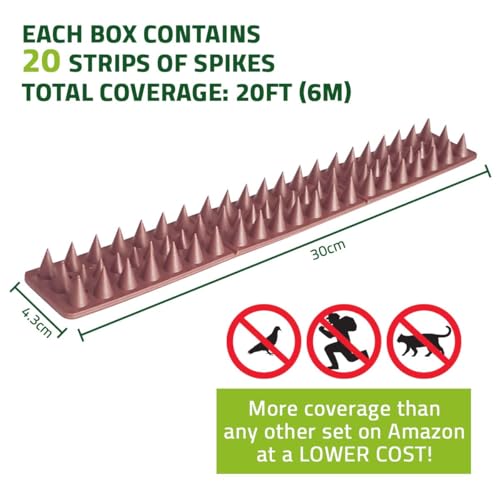 De-Bird Defender Spikes, 20 Pack Bird Deterrent, Cat and Raccoon Proofing, Yard and Deck Protection, Natural Bird Repell