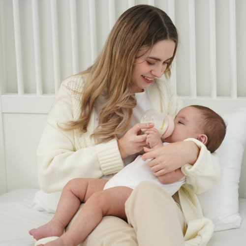Anti Colic Glass Baby Bottles for Newborn and Preemie
| Wide Neck Slow Flow Breastfeeding Bottle with Natural Nipple, B