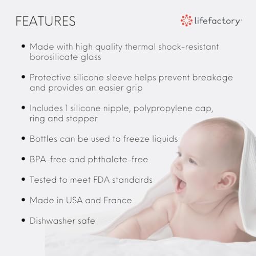 Lifefactory Glass Baby Bottles with Silicone Protection - 3-Pack, 4 oz Bottles, Sky Blue for Newborns - Travel and Feedi