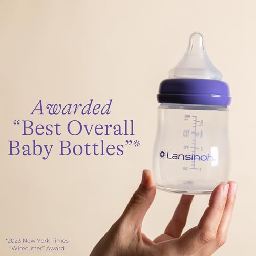 Lansinoh Anti-Colic Baby Bottles for Breastfeeding Babies | 5 Ounces Size S | 3 Count with Slow Flow Nipples | Eases Col