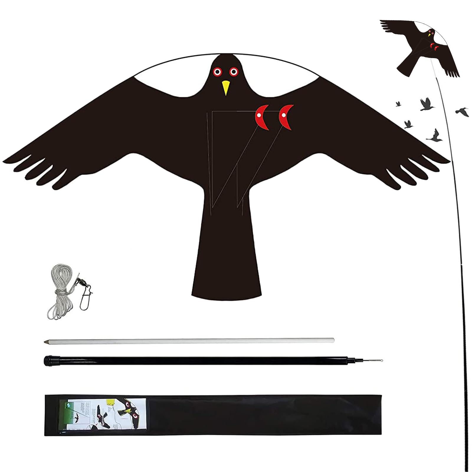 Flying kite with pole for crop protection - farm bird scarer
| Bird hawk flying kite with 4m pole - crop protector
| Fl