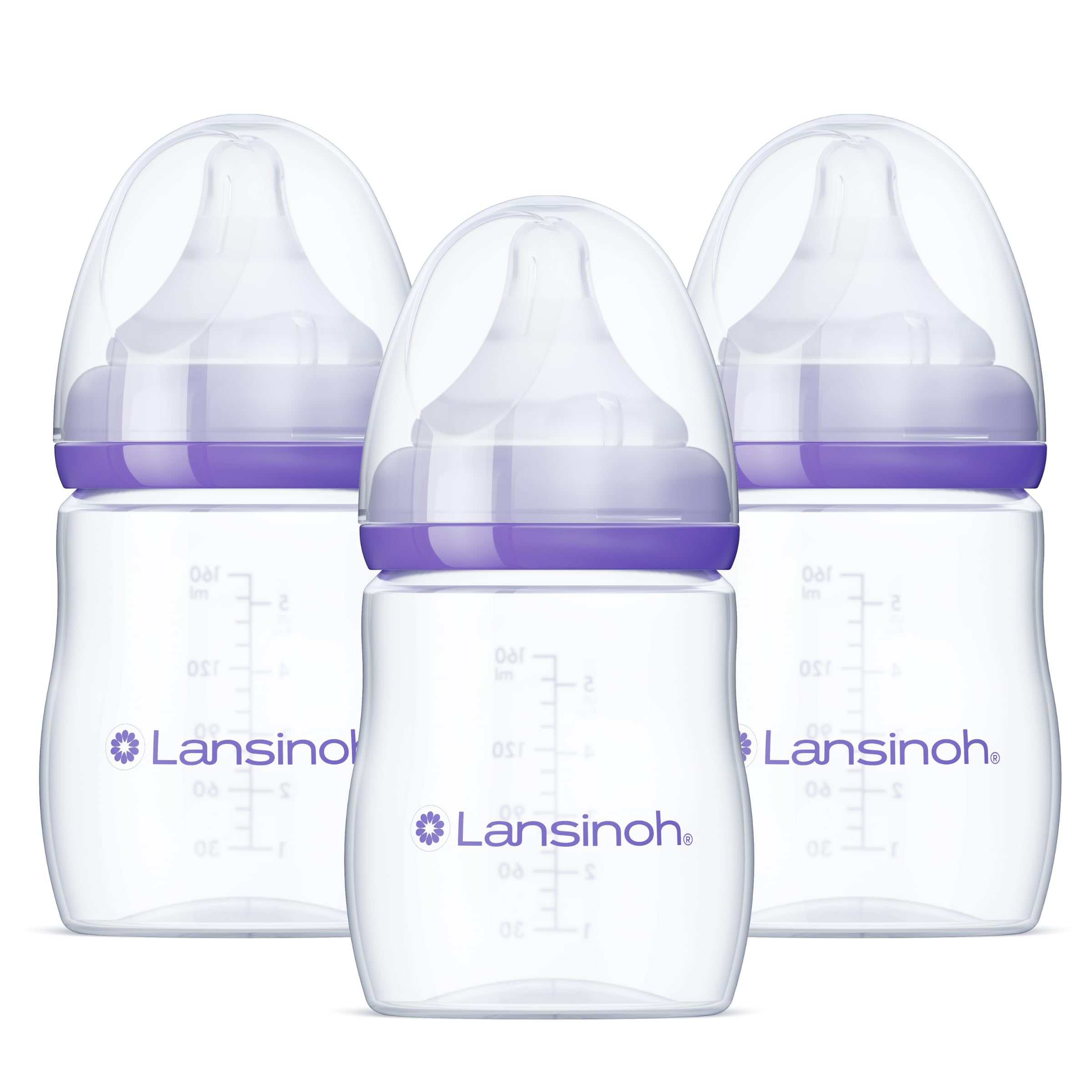 Lansinoh Anti-Colic Baby Bottles for Breastfeeding Babies | 5 Ounces Size S | 3 Count with Slow Flow Nipples | Eases Col