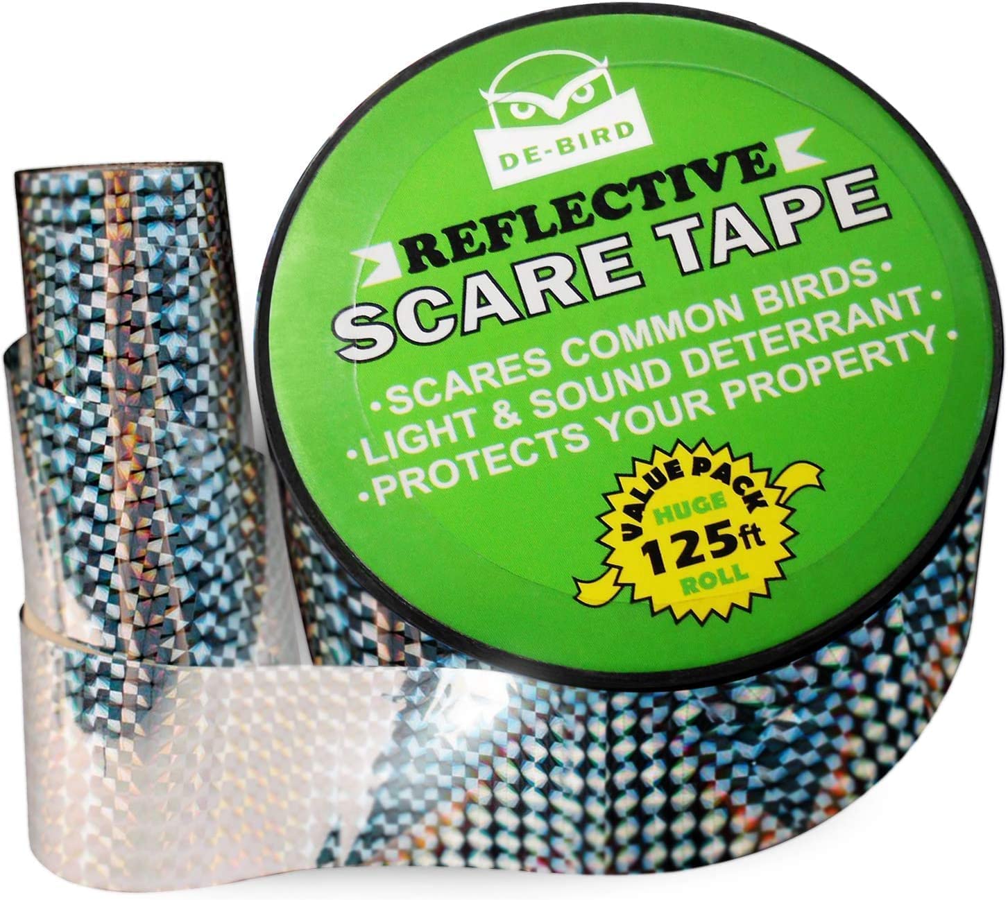 125 ft Reflective Bird Deterrent Scare Tape for Outdoor Pigeon Control Easy Install
| Dual Sided Reflective Scare Tape
