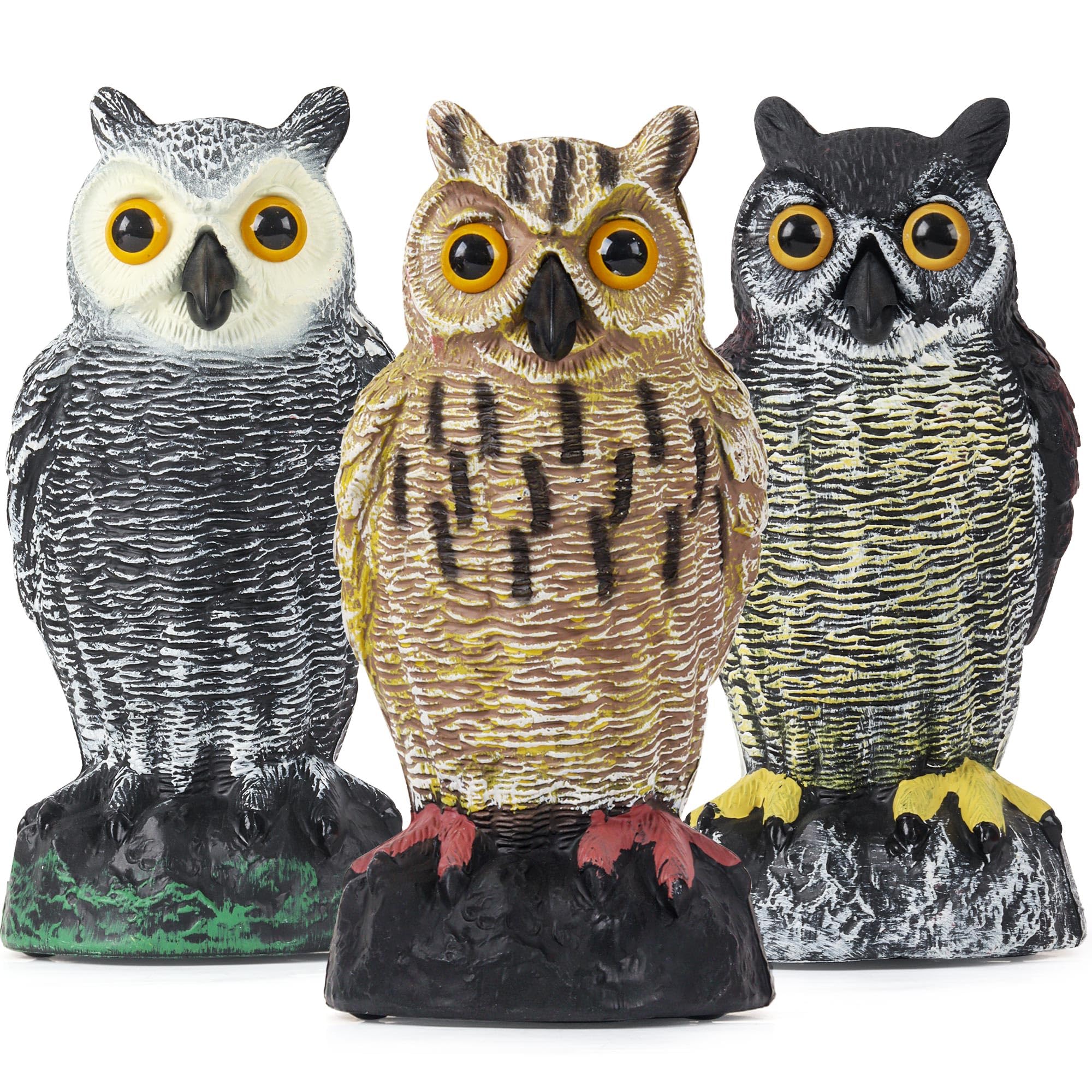 3 Pack 10 Inch Lifelike Owl Decoy to Scare Birds, Racoons, Ducks, Squirrels, Pigeons, Hawks
| Plastic Owl Scarecrow Scu